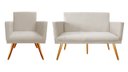 Ver imagem 1 de Kit Namoradeira + 1 Poltrona Decorativa Nina Suede Bege Pés Madeira Ms Decor