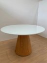 Ver imagem 1 de Mesa de Jantar Redonda 90cm Laca Branca - Base Cone Freijó