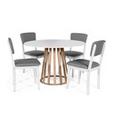 Ver imagem 1 de Mesa de Jantar Redonda Gabi Bran/jade com 4 Cadeiras Estofadas Ella Branco/cinza Escuro