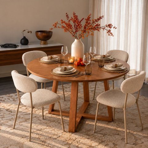 Mesa Jantar Redonda Laminado 110cm c/ 4 Cadeiras Aço Boucle
