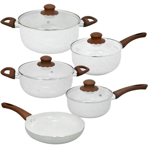 Jogo de Panelas de Indução Antiaderente Cerâmica Vanilla Florença 5 Peças - Hauskraft Premium