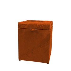 Puff Baú Estofado em Suede Amassado 1 Lugar Quadrado - Terracota