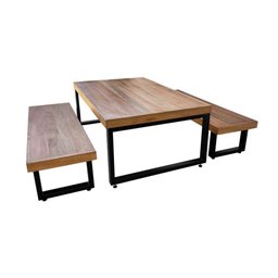 Mesa Industrial para Jardim Infantil Bernardo 120x70cm com 2 Bancos Industriais Base Preta Preto - 1 Mesa Industrial para Jardim Infantil Bernardo 120x70cm com 2 Bancos Industriais Base Preta Preto - 1