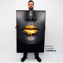 Ver imagem 2 de Quadro Decorativo Caixa Mulher Lábios Dourado Tacolado Moldura Caixa 3cm Branca sem Vidro 80 X 120cm