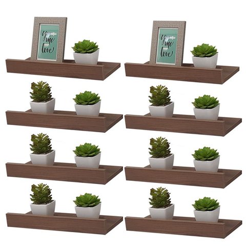 Kit 8 Prateleiras Porta Quadros 50 X 15cm Nogal Suporte Invisível