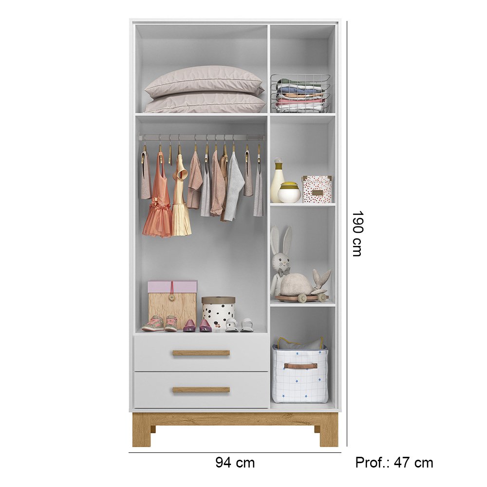 Quarto de Bebê Qencanto Slim com Roupeiro 4340 e Berço Mini Cama 4315 Qmovi Branco Acetinado - 2