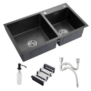 Cuba Pia Gourmet Dupla Cozinha Aço Inox com Acessórios 78x43cm - Brinovar