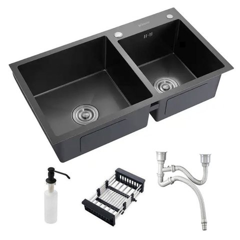 Cuba Pia Gourmet Dupla Cozinha Aço Inox com Acessórios 78x43cm - Brinovar