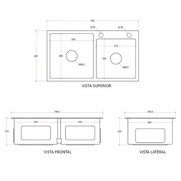 Cuba Pia Gourmet Dupla Cozinha Aço Inox com Acessórios 78x43cm - Brinovar - 8