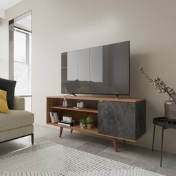 Rack Para TV até 42 Polegadas com 1 Porta 136cm R1486 Tecno Mobili Videira Amêndoa/Mármore Lunar - 1