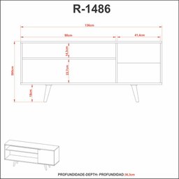 Rack Para TV até 42 Polegadas com 1 Porta 136cm R1486 Tecno Mobili Videira Amêndoa/Mármore Lunar - 3