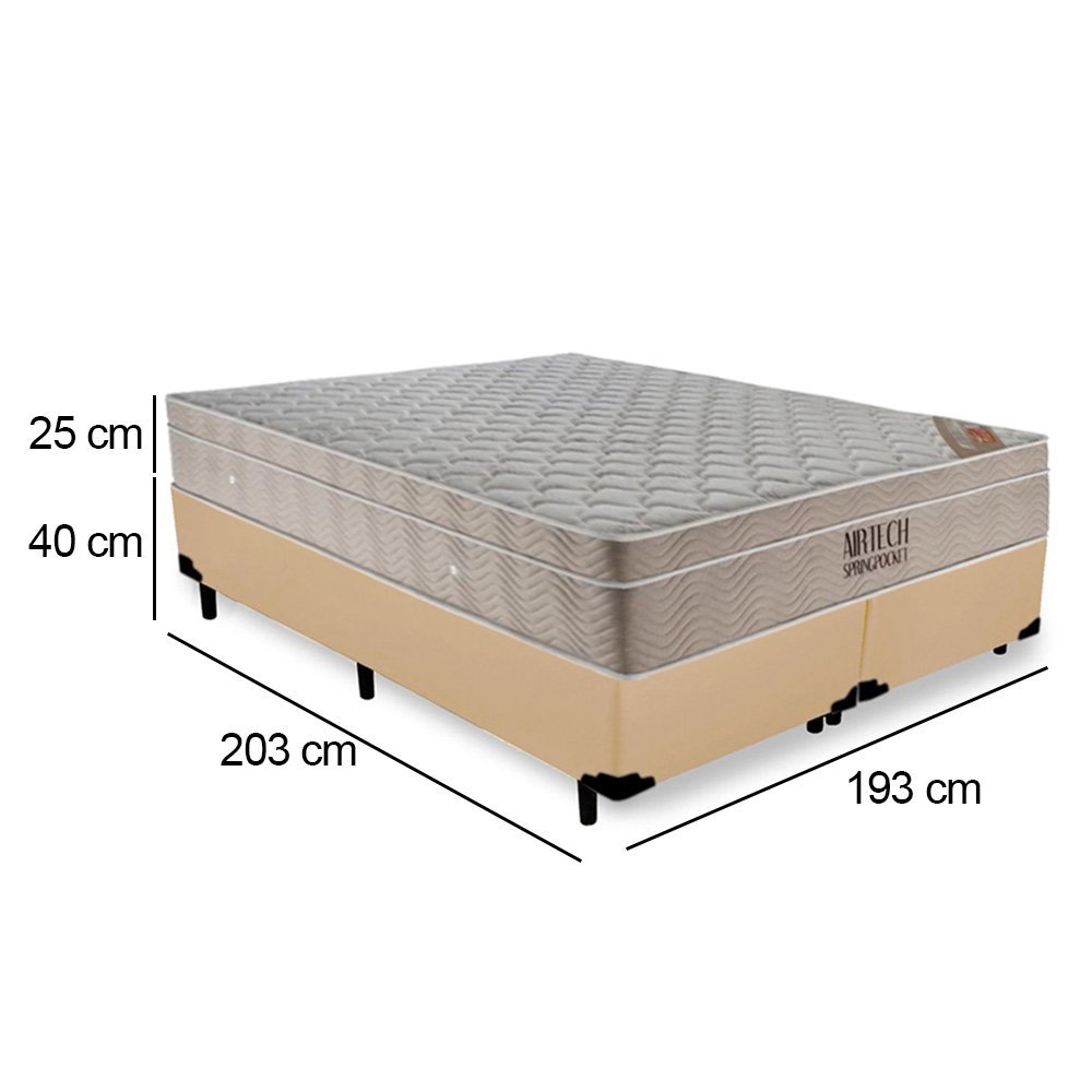 Cama Box King Bipartido Sintético + Colchão Ortobom Airtech Molas Ensacadas 65x193x203 - 3