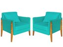 Ver imagem 1 de Kit 2 Poltronas Decorativa Sophia Suede Azul Tifany Pés Madeira Mz Decor