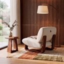 Ver imagem 2 de Poltrona Lusso Estofada Design Moderno Estrutura Madeira Cor Castanho Tecido Corino Offwhite