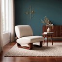 Ver imagem 3 de Poltrona Lusso Estofada Design Moderno Estrutura Madeira Cor Castanho Tecido Corino Offwhite