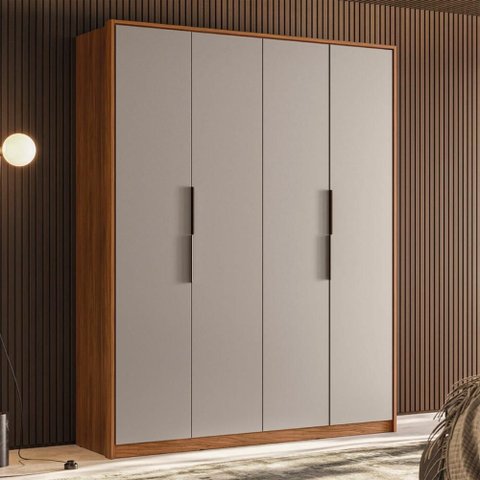 Guarda Roupa Casal 4 Portas e 3 Gavetas Grécia - Nogueira/nude Prime Tx