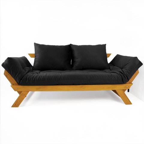 Sofá Japão Futon Acquablock Preto Madeira Cor Mel