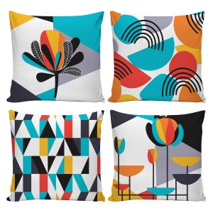 Kit 4 Capas de Almofadas Decorativas Moderno Abstrato 45x45cm C/zíper