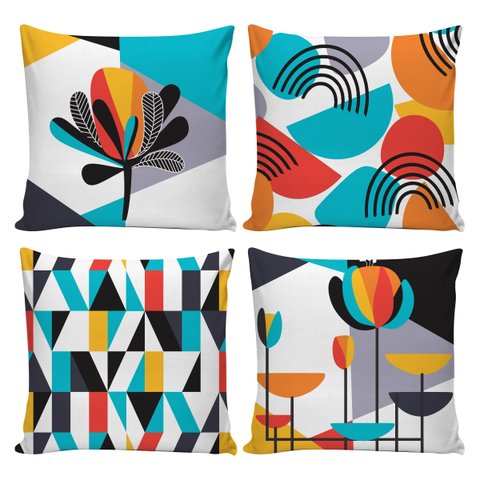 Kit 4 Capas de Almofadas Decorativas Moderno Abstrato 45x45cm C/zíper