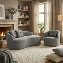 Ver imagem 1 de Kit Sofá Orgânico Curvo Feijão + 01 Poltrona Sala Estúdio Amore Bouclê Cinza - Montanari'S Decor
