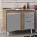 Ver imagem 2 de Balcão Gabinete Com Pia Inox 100cm 3 Portas 2 Gavetas Luziania Castanho/Cinza - Lumil Móveis