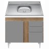 Balcão Gabinete Com Pia Inox 100cm 3 Portas 2 Gavetas Luziania Castanho/Cinza - Lumil Móveis - 1