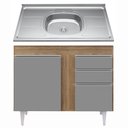 Ver imagem 1 de Balcão Gabinete Com Pia Inox 100cm 3 Portas 2 Gavetas Luziania Castanho/Cinza - Lumil Móveis