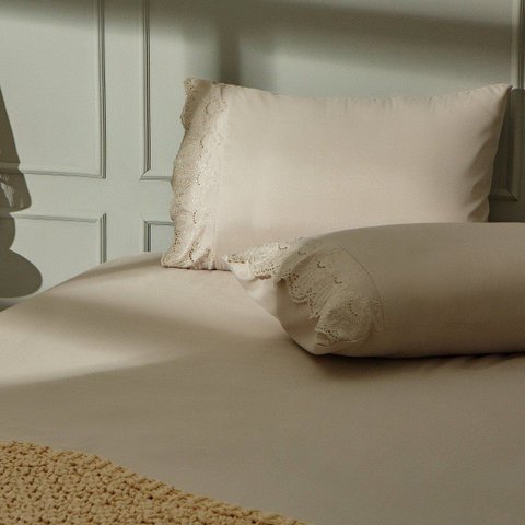 Jogo de Cama 3 Peças Acetinado Bordado Inglês Palha Lmpeter