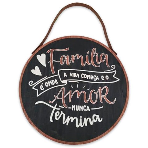 Quadro Decorativo Família em Madeira Pinus Tábua 28 X 28 Cm