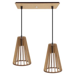 Luminaria Pendente Duplo Koni E27 Madeira Mdf Cq Desmontada:rústico