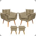 Ver imagem 1 de Kit 2 Poltronas Decorativas Para Recepção Manicure Sala De Estar + 2 Puff Reforçado Suede