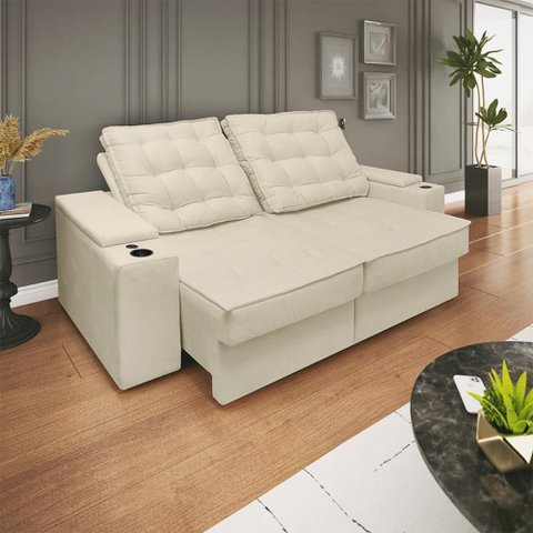Sofá Retratil Reclinavel 3 Lugares 2,30m Porta Copo Usb Sala Cor:bege