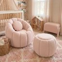 Ver imagem 1 de Kit Poltrona Decorativa Concha c/Almofada e Puff Boucle Rosê Abobora - Montanaris Decor