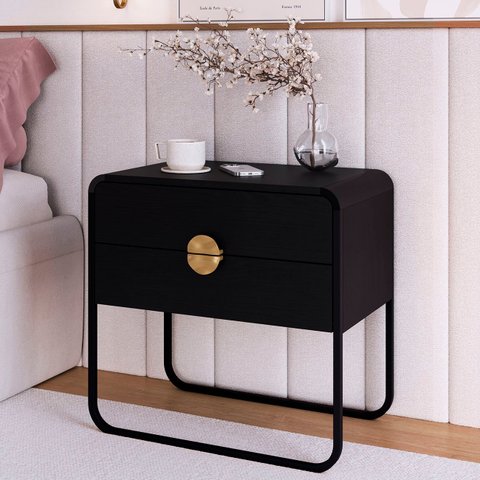 Mesa de Cabeceira Quarto 60cm 2 Gavetas Mario Nero/preto A10 - Mpozenato