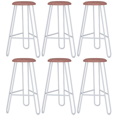 Kit 06 Banquetas Baixa Bar Cozinha Sala de Jantar Áris C01 Branco Linho Rosê - Lyam Decor