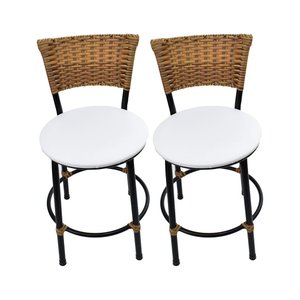 Kit 2 Banquetas Baixa Cozinha Encosto Juncado