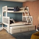 Ver imagem 1 de Treliche com Cama de Casal Branco Lavado C- Cama Auxiliar 3 Gavetas Madeira Pinus
