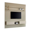 Ver imagem 2 de Painel Ripado para Tv com Prateleira e Nicho 200cm 100% Mdf Cor:luna com Dourado