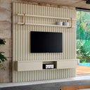 Ver imagem 1 de Painel Ripado para Tv com Prateleira e Nicho 200cm 100% Mdf Cor:luna com Dourado