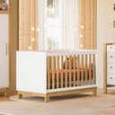 Ver imagem 1 de Berço Mini Cama Q Encanto Slim Dois em Um em Mdf Qmovi: Branco com Freijó
