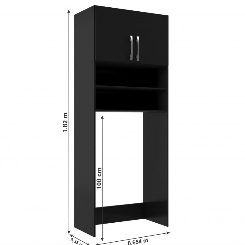 Armário Multiuso Lavanderia 2 Portas 3 Nichos Provençal Preto - 4