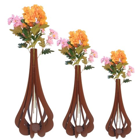 Vaso de Chão Decorativo Grande Mdf Ibiza:marrom/kit com 3 - 90x28cm, 75x23cm e 60x18cm