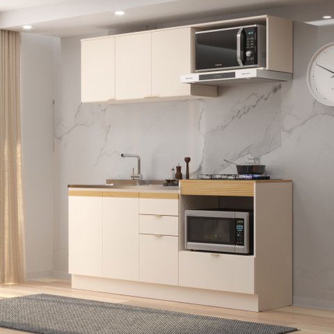 Cozinha Compacta Ayla Yescasa Bege/Off White/Tauari Ambar