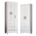 Ver imagem 1 de Guarda Roupa Solteiro 3 Portas com Pés Fit e Armário Multiuso Fit Branco Brilho – Santos Andirá