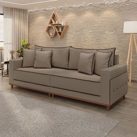 Sofá Fixo 4 Lugares Verona 2,16m Linho Marrom