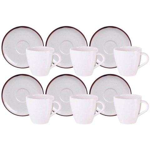 Jogo 6 Xícaras com Pires 200ml Chá Café Porcelana Tramontina Canyon 12 Peças