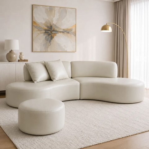 Sofá e Puff Orgânico Virginia 300cm Corino Modena: Creme