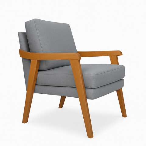 Poltrona Decorativa Mona Luxo Braço Nogueira:linho Cinza