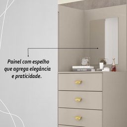 Cômoda Roupeiro com Espelho 2 Portas 4 Gavetas Cristal - Fendi - 5
