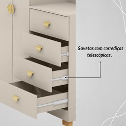 Cômoda Roupeiro com Espelho 2 Portas 4 Gavetas Cristal - Fendi - 6